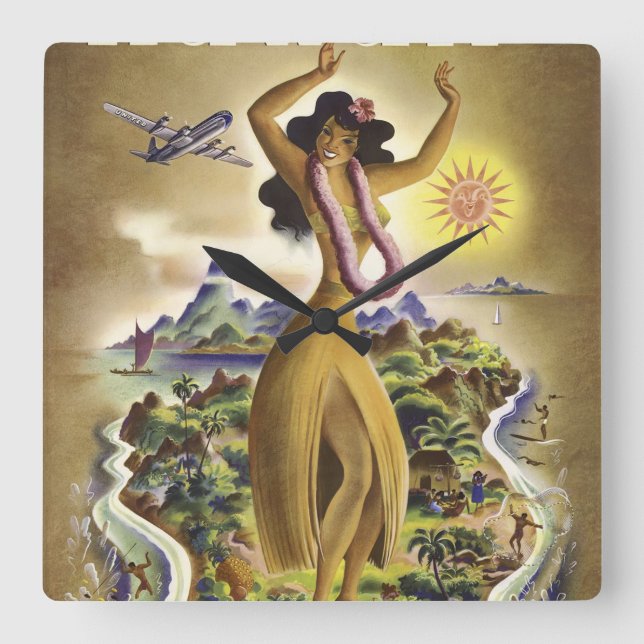 Relógio Quadrado Vintage Hawaii 2 (Frente)