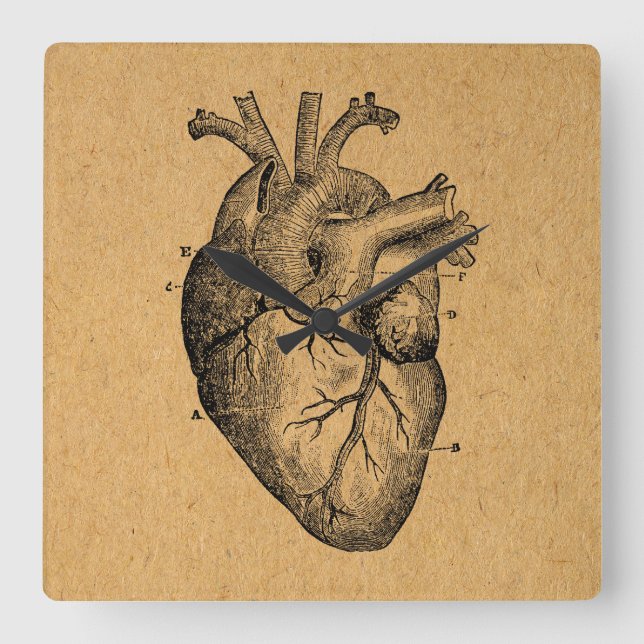 Relógio Quadrado Vintage Heart Diagram Illustration Vintage Art (Frente)