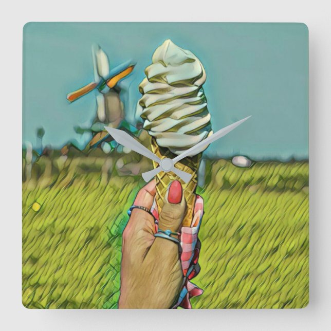Relógio Quadrado Vintage ice cream artwork (Frente)