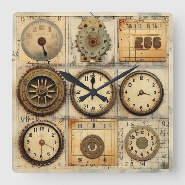 Relógio Quadrado Vintage Industrial Grunge Wall Clock (Frente)