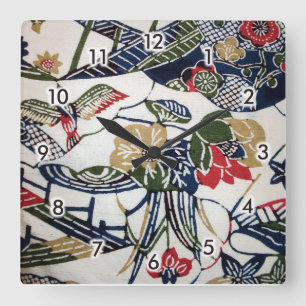 Relógio Quadrado Vintage Japonês Kimono Têxtil (Bingata)