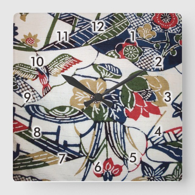 Relógio Quadrado Vintage Japonês Kimono Têxtil (Bingata) (Frente)