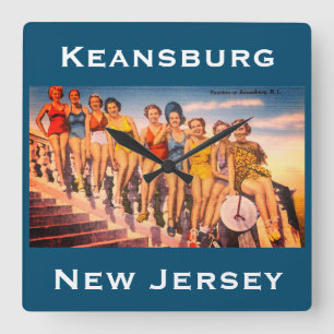 Relógio Quadrado Vintage Keansburg, NJ Beach Scene - Jersey Shore