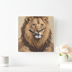 Relógio Quadrado Vintage Lion Painting