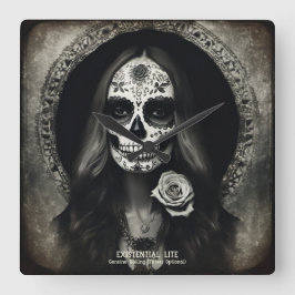 Relógio Quadrado Vintage LITE EXISTENCIAL Femme Crânio Retrato 2b