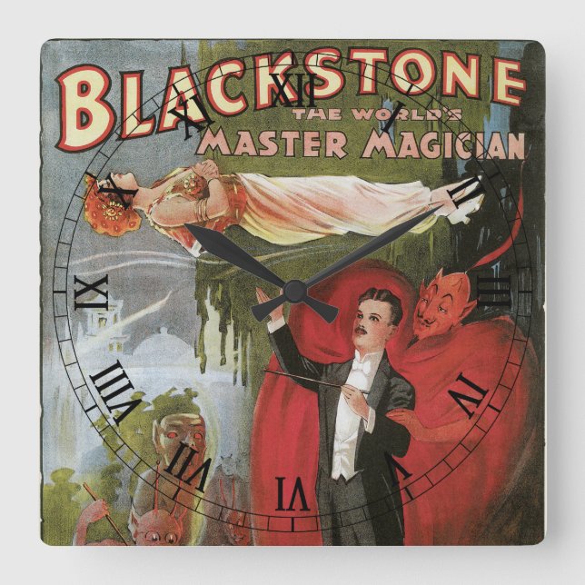 Relógio Quadrado Vintage Magic Poster, Excelente Blackstone Magistr (Frente)