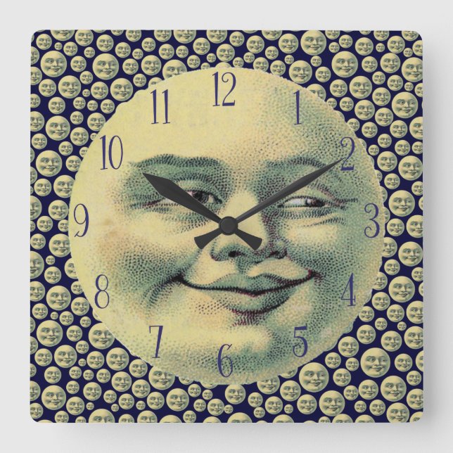 Relógio Quadrado Vintage Man in the Moon (Frente)