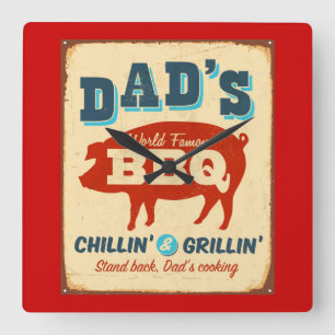 Relógio Quadrado Vintage metal sign - CHURRASCO do Pai