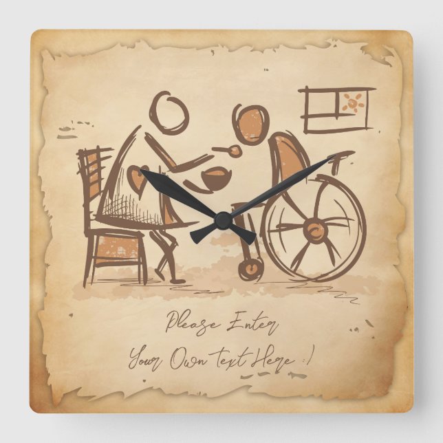 Relógio Quadrado Vintage Old Fashion Care Assistant (Frente)