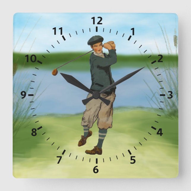 Relógio Quadrado Vintage olha Golfer Golf a balançar (Frente)