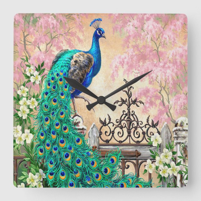 Relógio Quadrado Vintage Peacock Wall Clock (Frente)