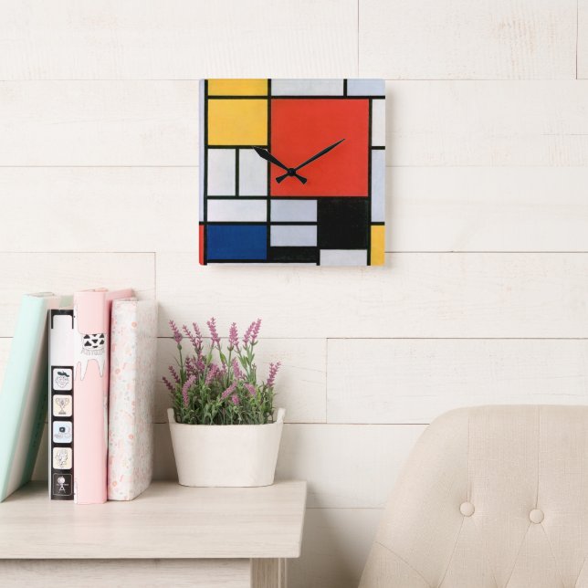 Relógio Quadrado Vintage Piet Mondrian Composition, retro (Sala de leitura)