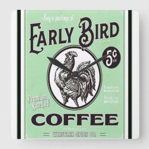 Relógio Quadrado Vintage Pird Coffee Ad Poster Square Wall Cl