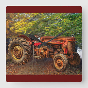 Relógio Quadrado Vintage Red Fazenda Trator