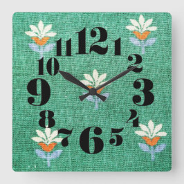 Relógio Quadrado Vintage/Retro Floral Verde dos anos 70