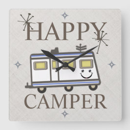 Relógio Quadrado Vintage Retro Happy Camper Wall Clock