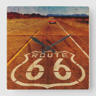 Relógio Quadrado Vintage Route 66 Quadrado Wall Clock