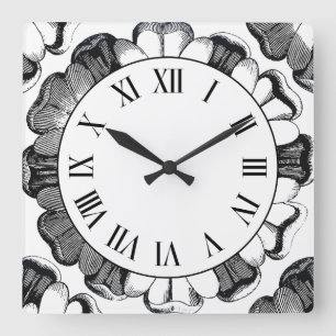 Relógio Quadrado Vintage Russo Rosa Motif Wall Clock