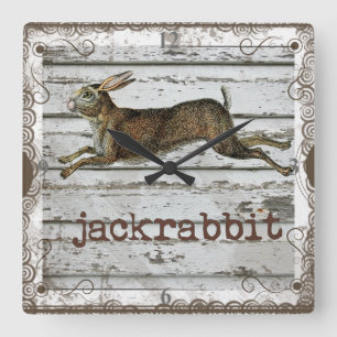 Relógio Quadrado Vintage Rustic Jackrabbit Hare Desenho Madeira Bra