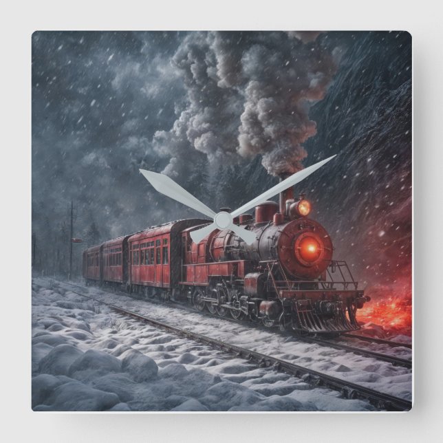Relógio Quadrado Vintage Snow Train (Frente)