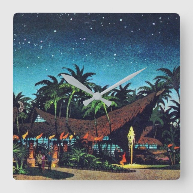 Relógio Quadrado Vintage Tiki (Frente)
