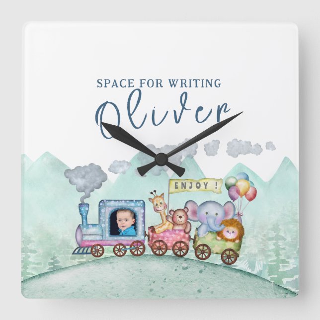 Relógio Quadrado Vintage Train Transport Birthday (Frente)