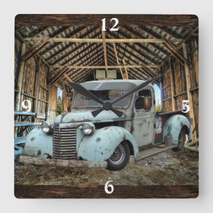 Relógio Quadrado Vintage Truck Rustic wood Square Wall Clock