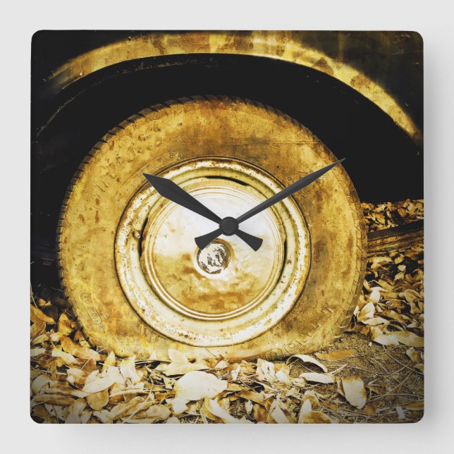 Relógio Quadrado Vintage Velha Roda De Carro Clássico (Frente)