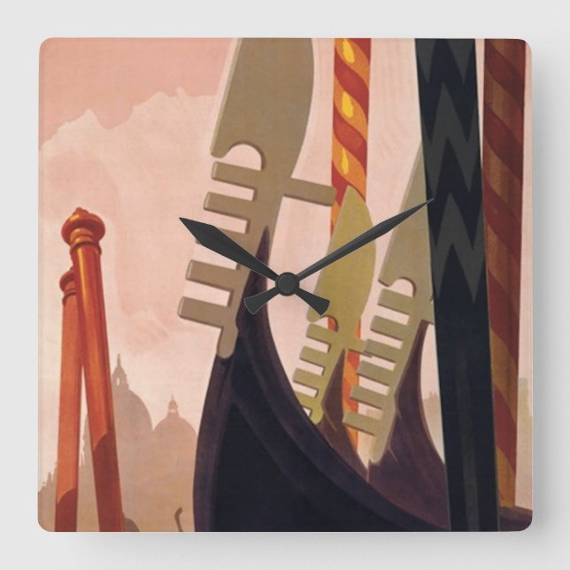 Relógio Quadrado Vintage Venezia Gondolas Square Wallclock (Frente)