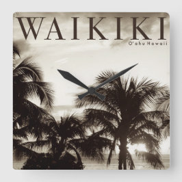 Relógio Quadrado Vintage Waikiki Palm Havaiano