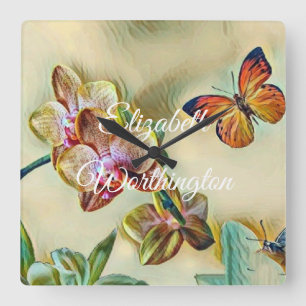 Relógio Quadrado Vintage Watercolor Flores Amarelas Cor-de-Água Ros
