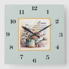 Relógio Quadrado Vintage Watercolor Flowers Com Cotação