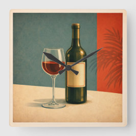 Relógio Quadrado Vintage Wine Glass and Bottle Wall Clock