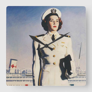 Relógio Quadrado Vintage WW II Navy Nurse Clock