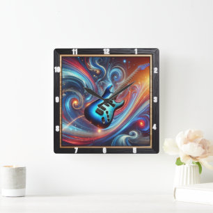 Relógio Quadrado Violão elétrico vibrante em meio a uma espiral de 