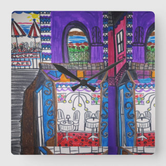 Relógio Quadrado Violetas Cafe