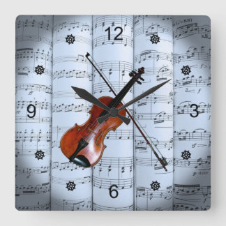 Relógio Quadrado Violin ~ Rolline Sheet Music ~ Blue Tint Backgroun