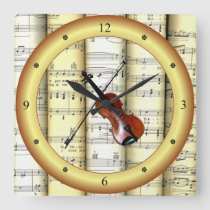 Relógio Quadrado Violin ~ Rolline Sheet Music ~ Dourado Ring ~ * ~
