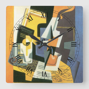 Relógio Quadrado Violino e Copo de Juan Gris, Cubismo Antigo