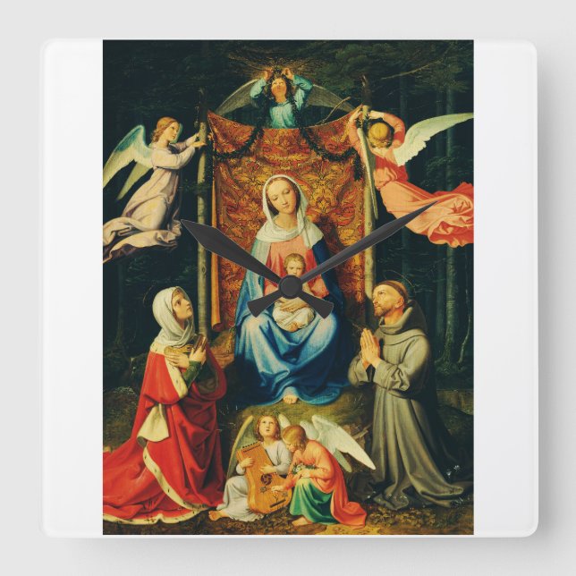 Relógio Quadrado Virgem com Menino, Sta. Adelheid e S. Francisco (Frente)