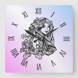 Relógio Quadrado Virgem Zodíaco Roxo