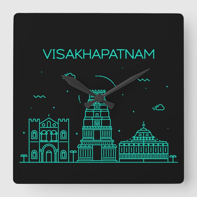 Relógio Quadrado Visakhapatnam skyline (Frente)