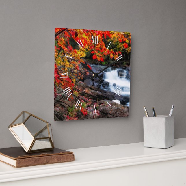 Relógio Quadrado Visão de queda de água e outono (Escritório)