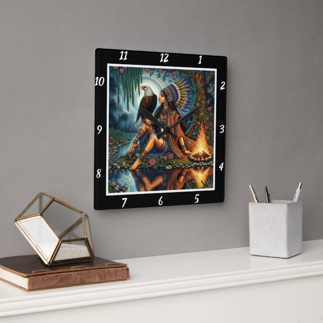 Relógio Quadrado Vislumbre nativo: Gleam do rio Amargo da Águia (Escritório)