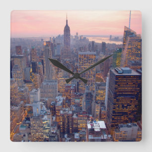 Relógio Quadrado Vista larga de Manhattan no por do sol
