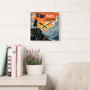 Relógio Quadrado Vitória de Fé: Supera o Mundo