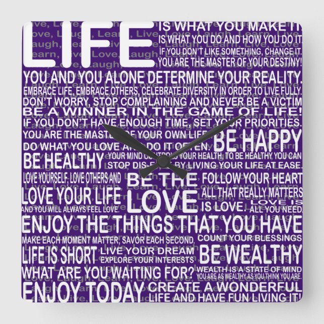 Relógio Quadrado Vive inteiramente, o riso vivo do amor aprende, po (Frente)