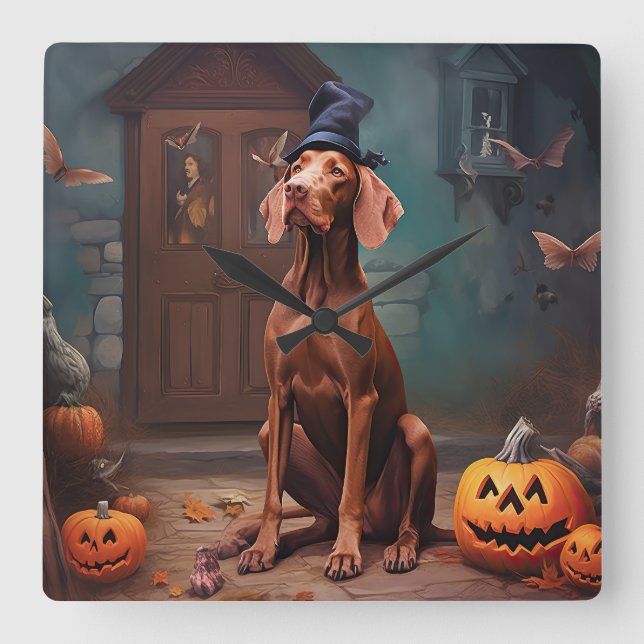 Relógio Quadrado Vizsla Pumpkins Halloween Scary (Frente)