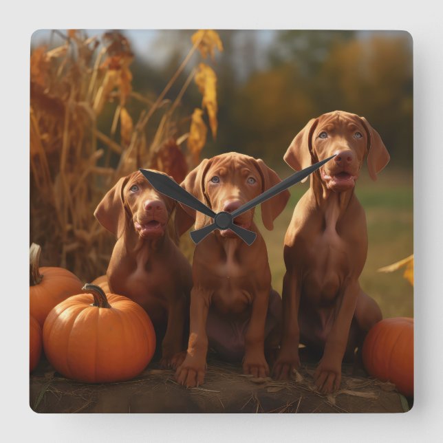 Relógio Quadrado Vizsla Puppy Autumn Delight Pumpkin (Frente)
