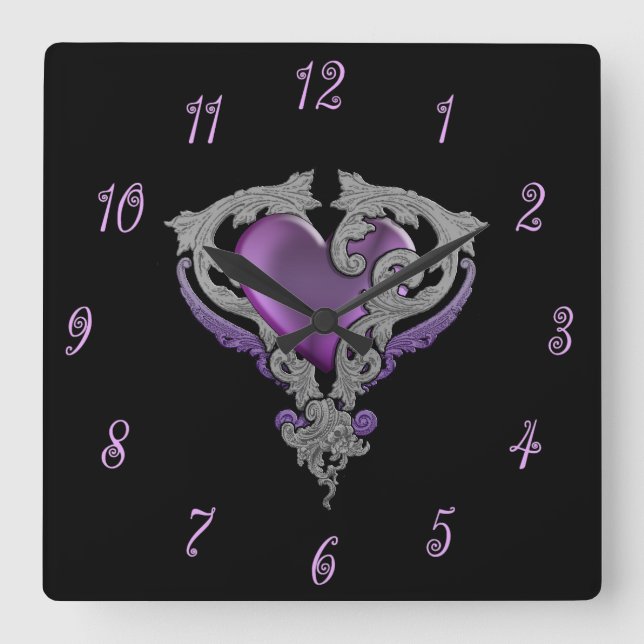 Relógio Quadrado Você Tem Meu Coração Roxo (Frente)